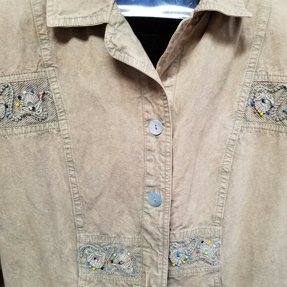 Marilu Womens Cotton Brown Embroidered Jacket Shirt 3/4 Sleeve Made in Italy - Picture 4 of 11